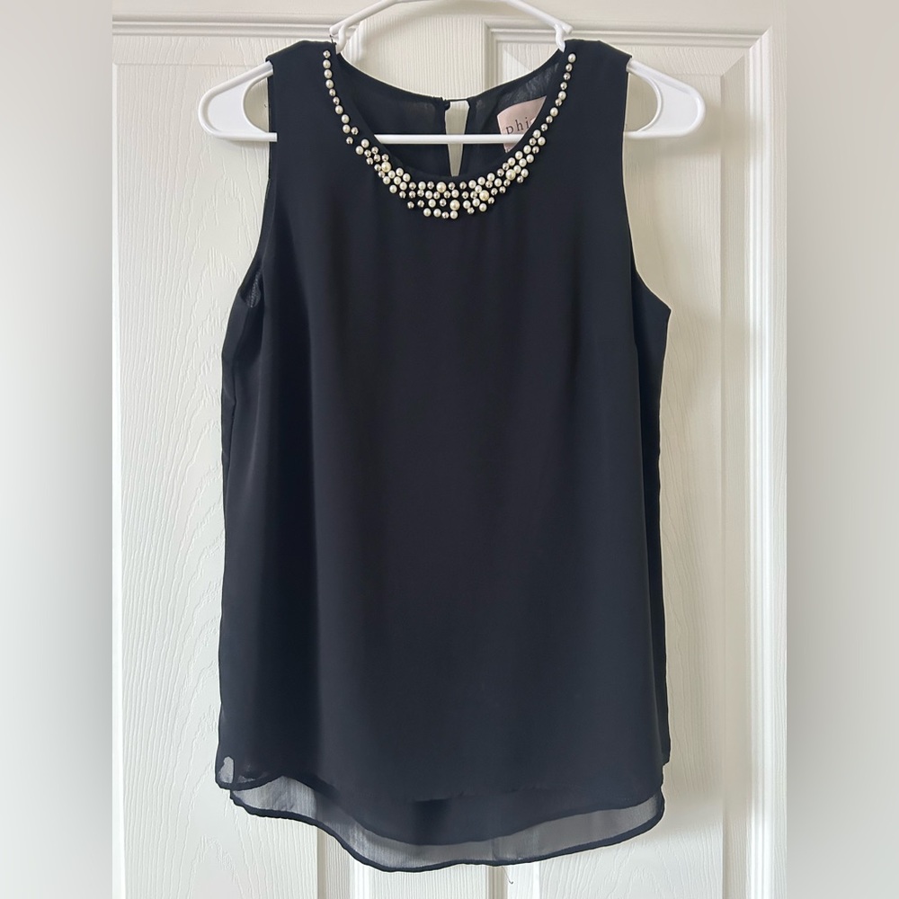 Philosophy Black Embellished Blouse with Flowing Design